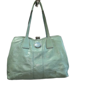 Coach Aqua Kristen Signature Shoulder Bag, 10x15, EUC, NCO With Kiss lock center